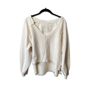 Pilcro Cream Raw-Edge Pullover Sweatshirt
